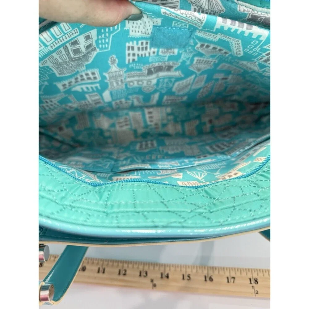 Vera Bradley Vera Tote Forever Green Teal Checkered Quilted Laptop Bistro Large